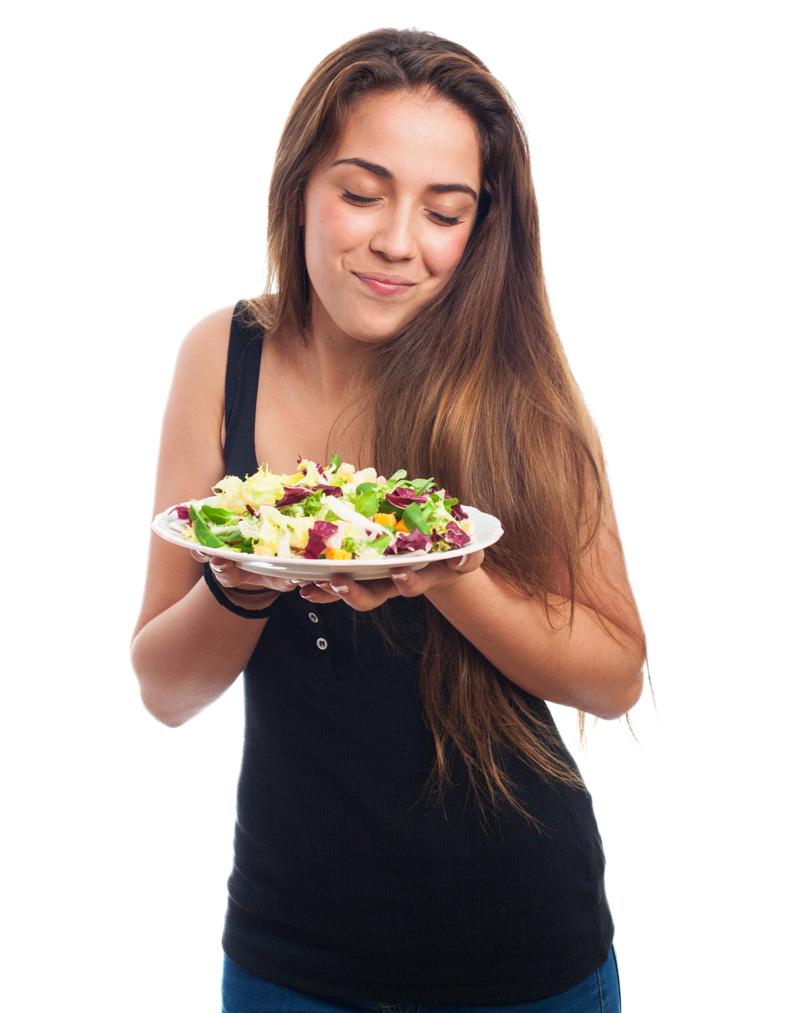 portrait of a woman holding a delicious salad